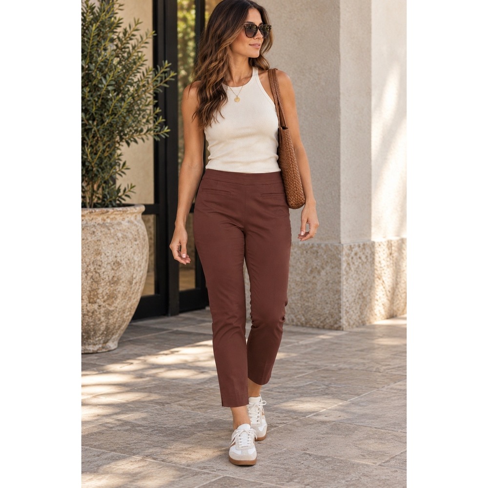 Chico's Pull On Crop Pants Rust Reddish Brown Stretch Professional Size 1P 8P